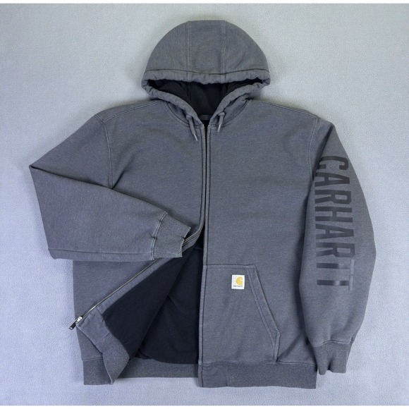 Carhartt Other - Carhartt Jacket Hoodie Mens Large Grey Rain Defender Heavyweight Fleece Lined